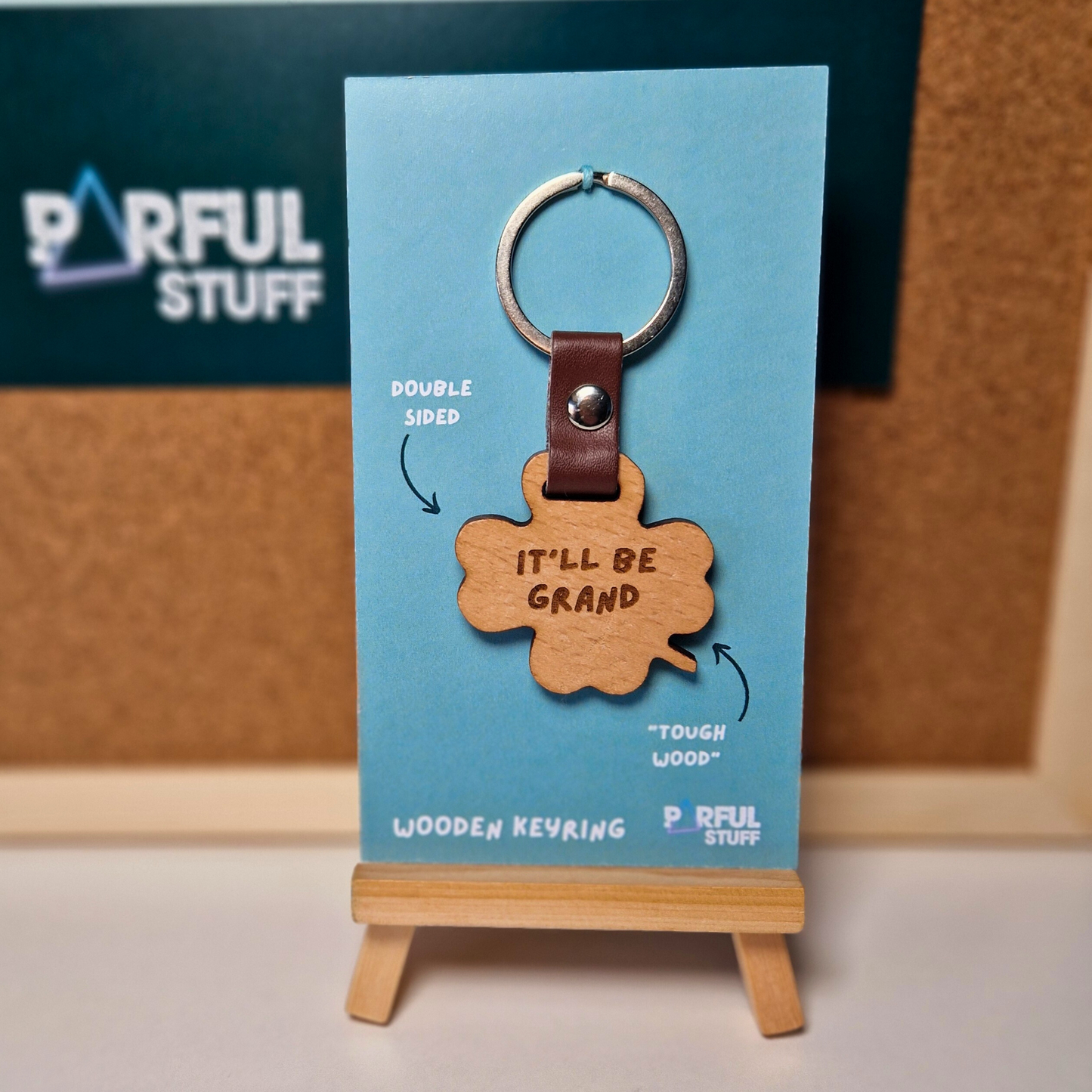 IT'LL BE GRAND- TOUCH WOOD CLOVER KEYRING