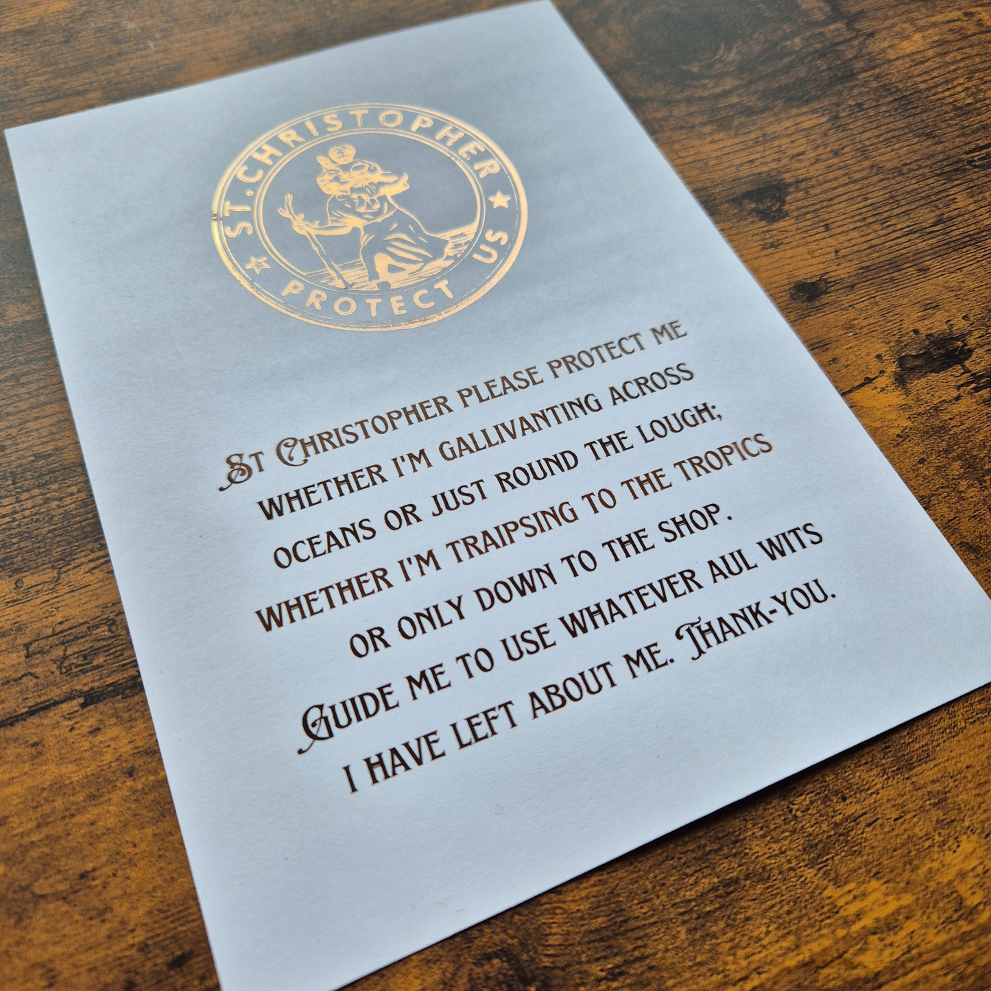 ST CHRISTOPHER BLESSING- A5 FOILED PRINT