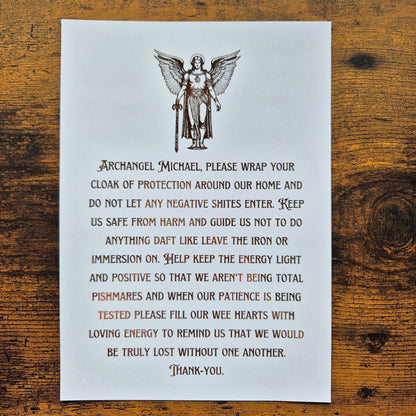ARCHANGEL MICHAEL BLESSING FOR HOME- A5 FOILED PRINT