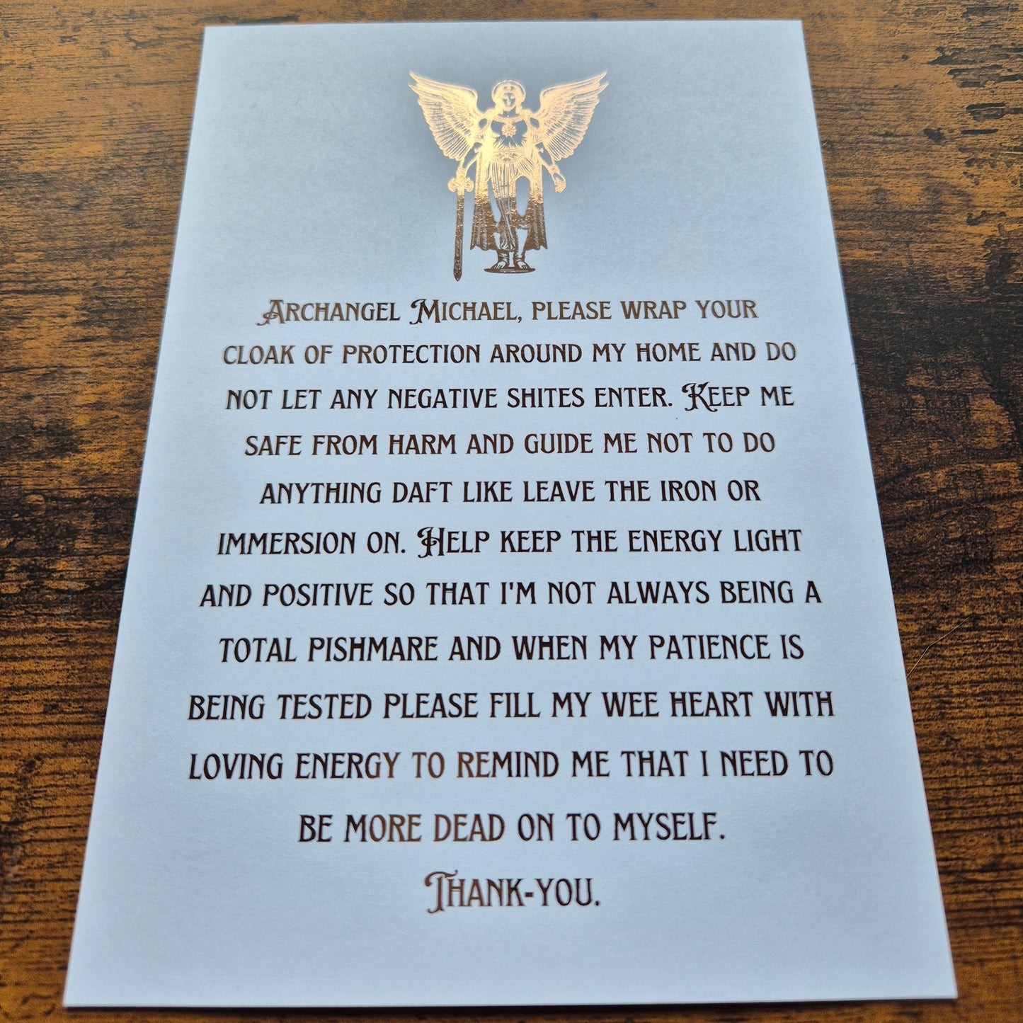 ARCHANGEL MICHAEL BLESSING FOR HOME- A5 FOILED PRINT